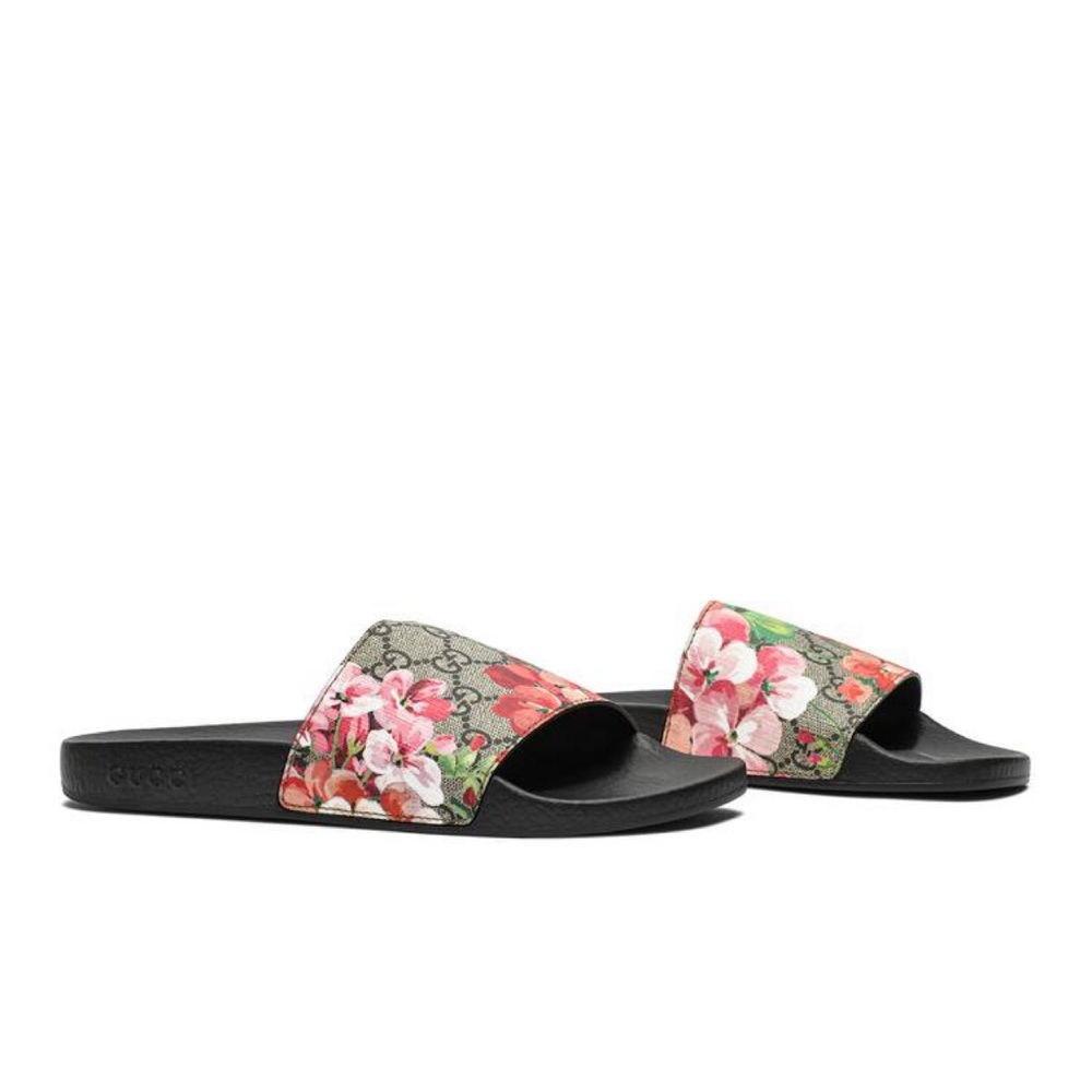 Gucci Women's Floral Slide Sandals - Black and Pink